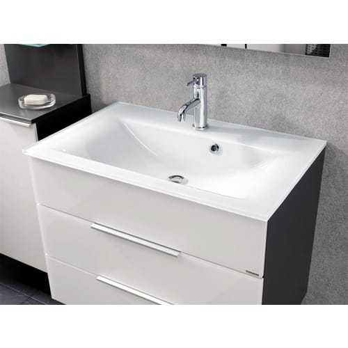 Fackelmann KARA Badmöbel Set 2-teilig, 80 cm, Anthrazit/Weiß, Glas weiß, 2 Schubladen-08006