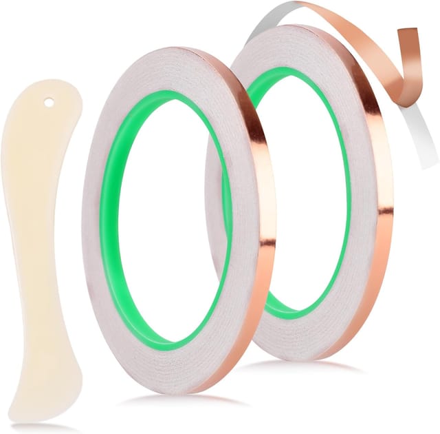 2-teiliges Kupferfolienband-set Für Buntglas, 5 Mm X 20 M Doppelseitiges Leitfähiges Klebeband Mit Kunststoffspachtel, Zubehör Für Emi-abschirmung Und Elektrische Reparaturen