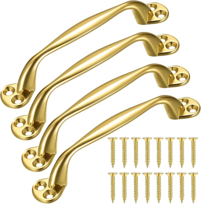 Set Mit 4 Schiebetürgriffen, Retro-bogenförmige Scheunentürgriffe Für Gartentor, Garage, Schuppen, Schrank, Mit Schrauben, 129 Mm (gold)