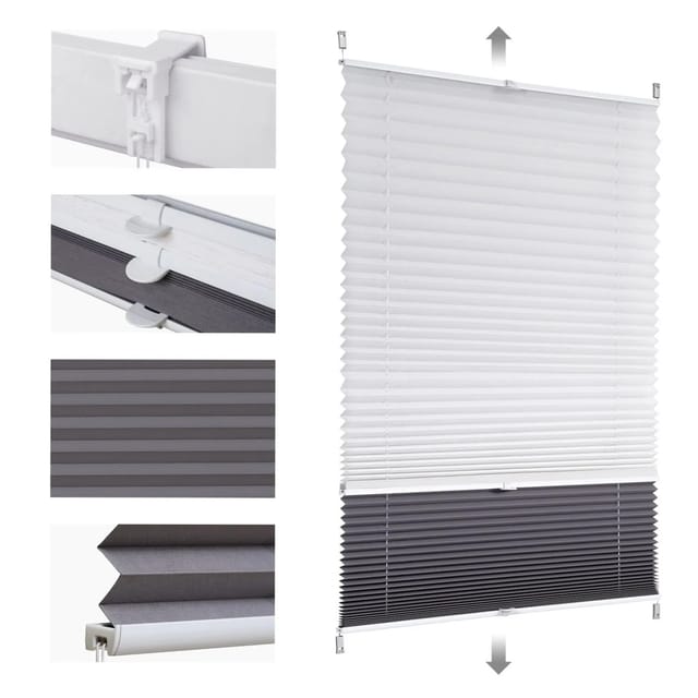 Sekey Plissee Klemmfix Ohne Bohren 105x130cm Weiß Und Dunkelgrau Doppelplissee Day + Night Verdunkelung Sonnenschutzrollo Lichtschutz Faltrollo 100% Verdunkelnd Jalousie Plisseerollo Für Fenster & Tür