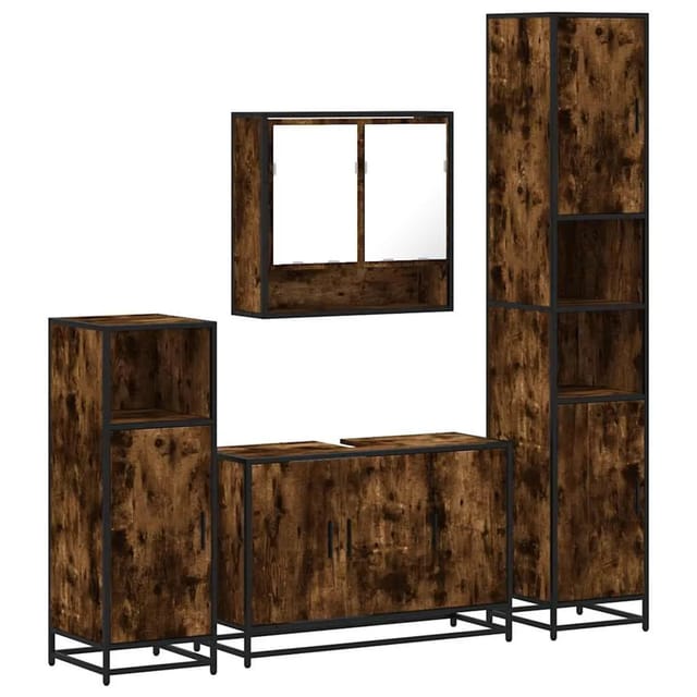 vidaXL 4-Tlg Badmöbel-Set Räuchereiche Holzwerkstoff 3301222