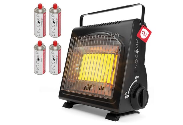 Evocamp Camping Gasheizung 1,7 kW Tragbar mit Piezozündung inkl. 4 St 227-g-Gaskartuschen MSF-1a