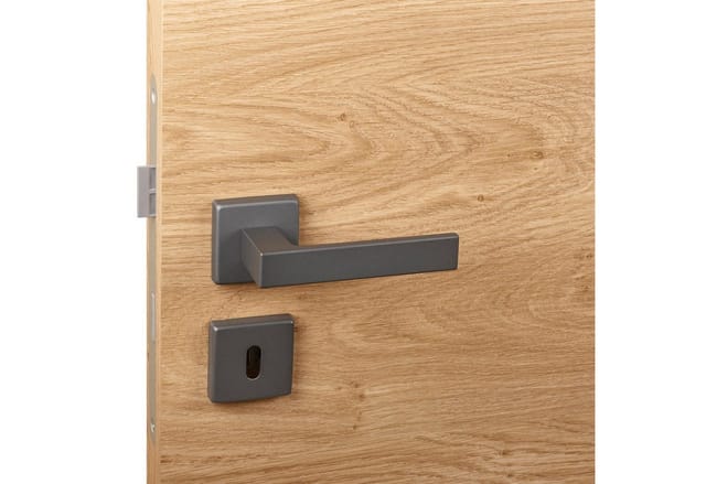 SOTECH Türdrückergarnitur CUBE Anthrazit Rosette Buntbart mit Befestigungsmaterial