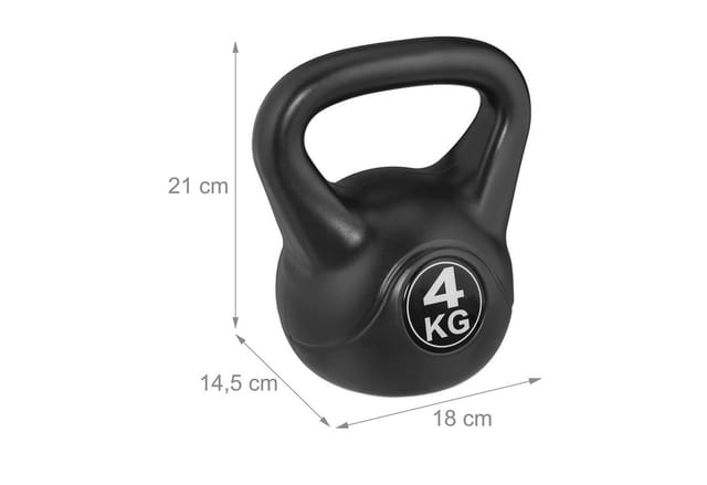 Relaxdays Kettlebell Kugelhantel Kunststoff Schwarz 4 kg