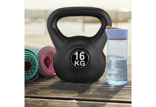 Relaxdays Kettlebell Kugelhantel Kunststoff Schwarz 16 kg