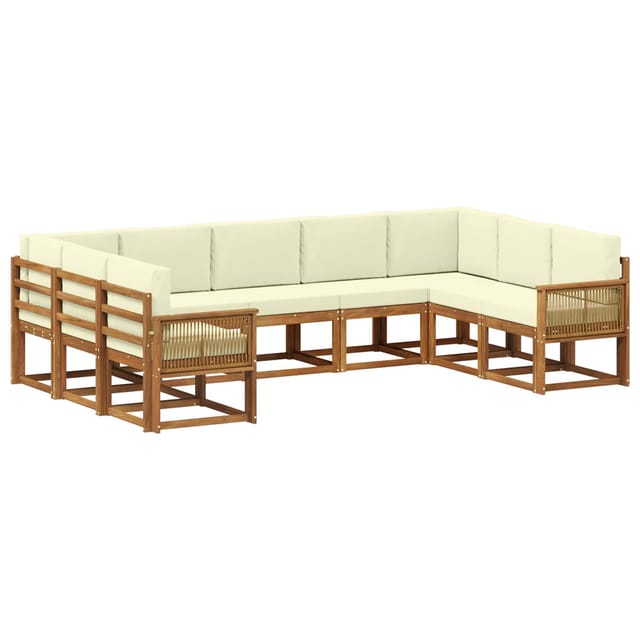 vidaXL Outdoor-Sofagarnitur 9 Stk Natur und Creme Massivholz Akazie 3385536