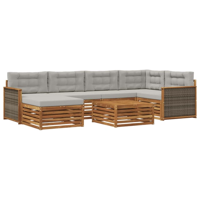 vidaXL Outdoor-Sofagarnitur mit Kissen 7 Stk Natur und Hellgrau 3383589