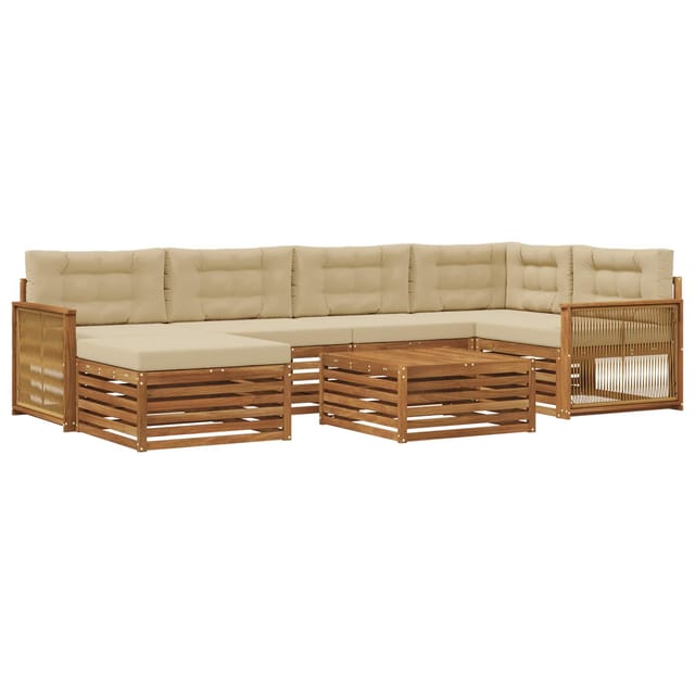 vidaXL Outdoor-Sofagarnitur mit Kissen 7 Stk Natur und Beige 3383601