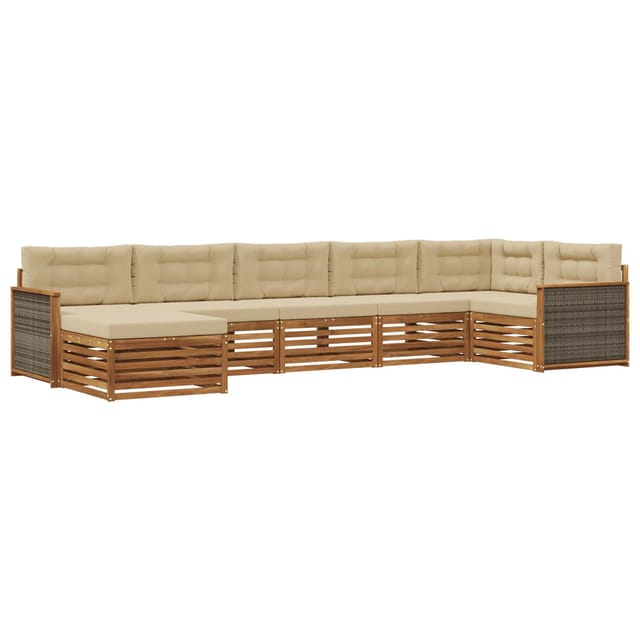 vidaXL Outdoor-Sofagarnitur mit Kissen 7 Stk Natur und Beige 3383621