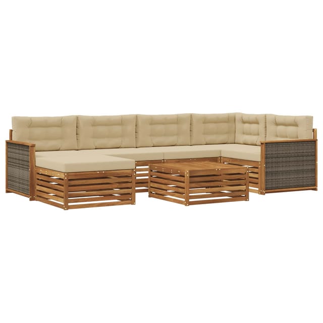 vidaXL Outdoor-Sofagarnitur mit Kissen 7 Stk Natur und Beige 3383591