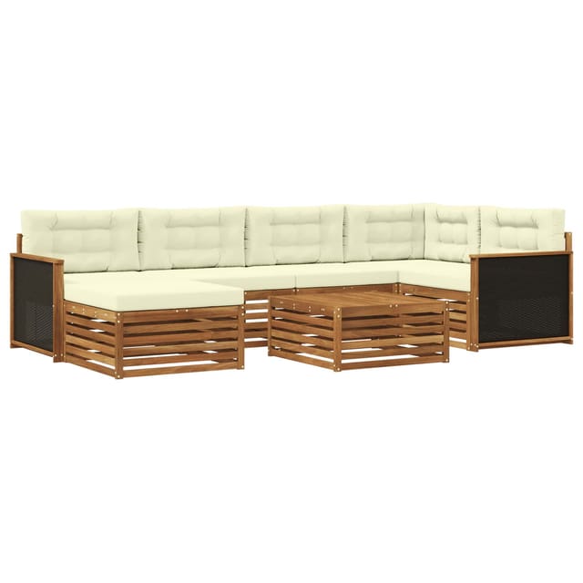 vidaXL Outdoor-Sofagarnitur mit Kissen 7 Stk Natur und Creme 3383583