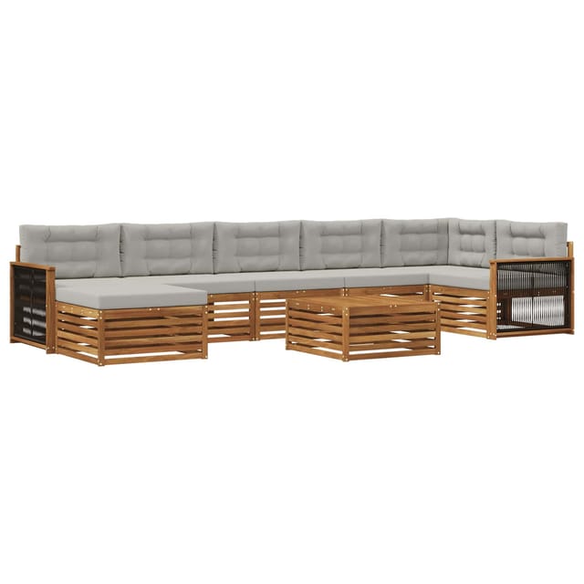 vidaXL Outdoor-Sofagarnitur mit Kissen 8 Stk Natur und Hellgrau 3383654