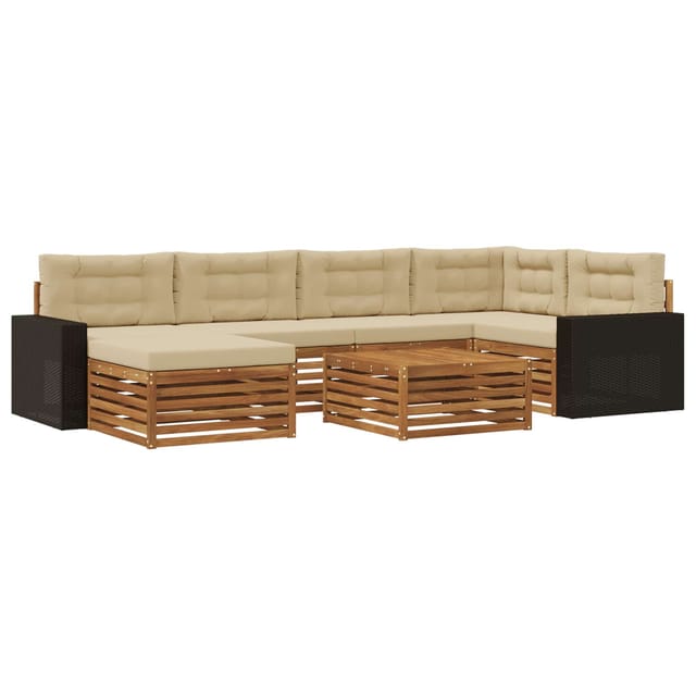 vidaXL Outdoor-Sofagarnitur mit Kissen 7 Stk Natur und Beige 3383606