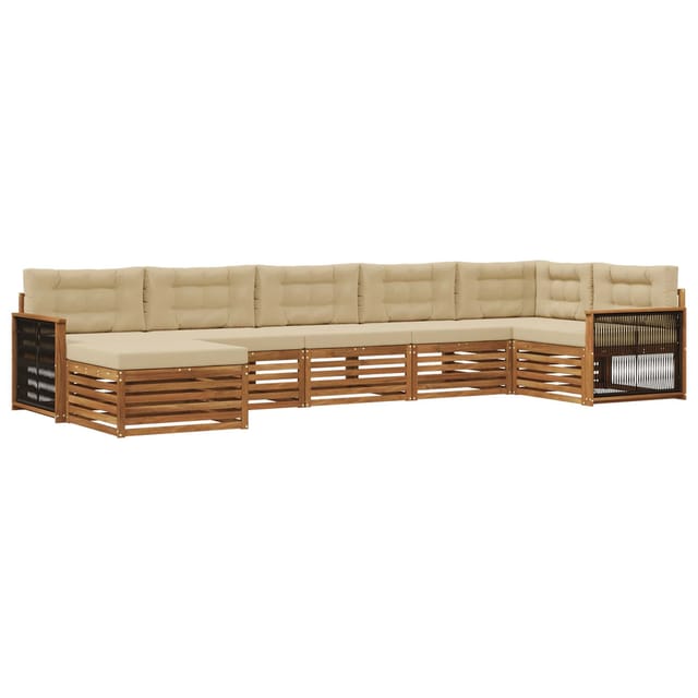 vidaXL Outdoor-Sofagarnitur mit Kissen 7 Stk Natur und Beige 3383626
