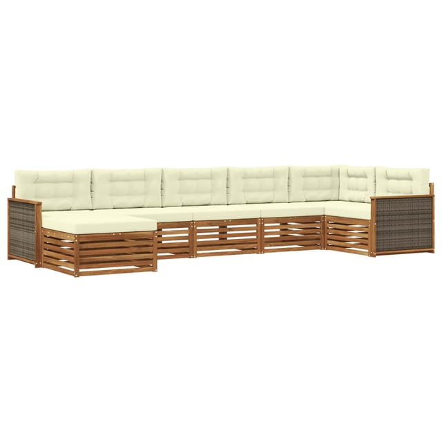 vidaXL Outdoor-Sofagarnitur mit Kissen 7 Stk Natur und Creme 3383618