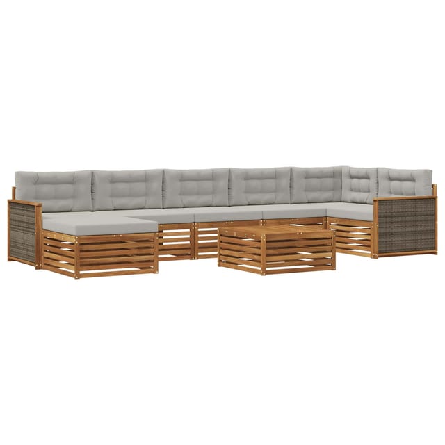 vidaXL Outdoor-Sofagarnitur mit Kissen 8 Stk Natur und Hellgrau 3383649