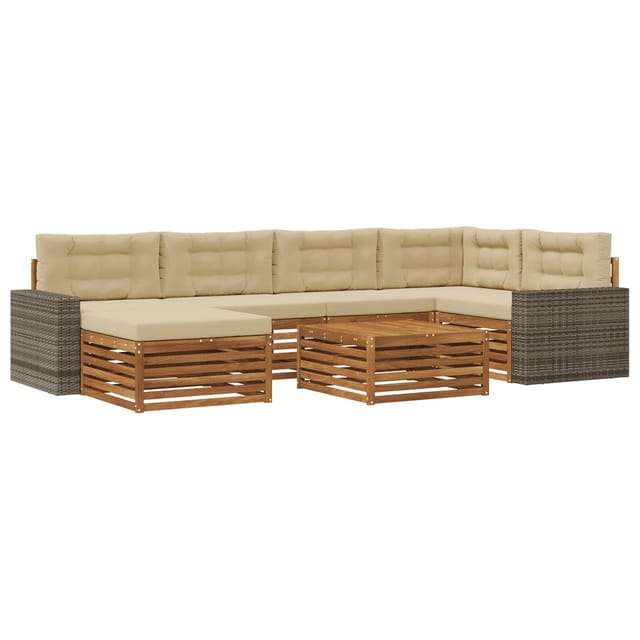 vidaXL Outdoor-Sofagarnitur mit Kissen 7 Stk Natur und Beige 3383611