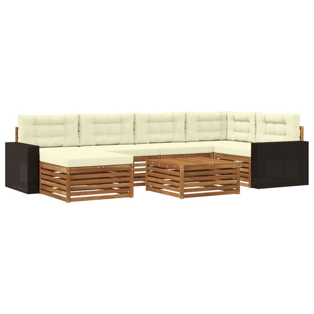 vidaXL Outdoor-Sofagarnitur mit Kissen 7 Stk Natur und Creme 3383603