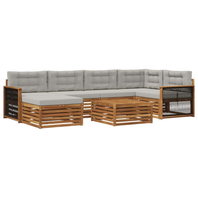vidaXL Outdoor-Sofagarnitur mit Kissen 7 Stk Natur und Hellgrau 3383594