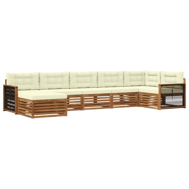 vidaXL Outdoor-Sofagarnitur mit Kissen 7 Stk Natur und Creme 3383623
