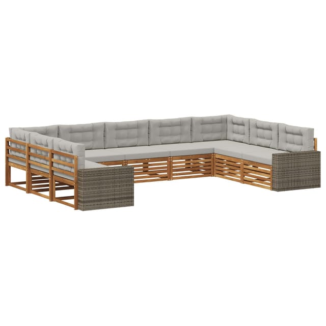vidaXL Outdoor-Sofagarnitur mit Kissen 9 Stk Natur und Hellgrau 3383849