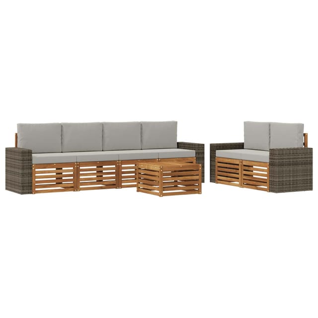 vidaXL Outdoor-Sofagarnitur mit Kissen 7 Stk Natur und Hellgrau 3384067