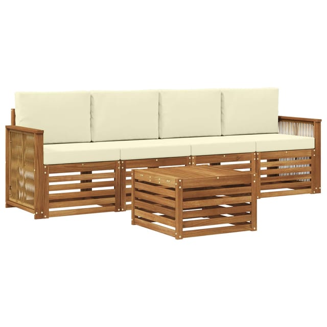 vidaXL Outdoor-Sofagarnitur 5 Stk Natur und Creme Massivholz Akazie 3383996