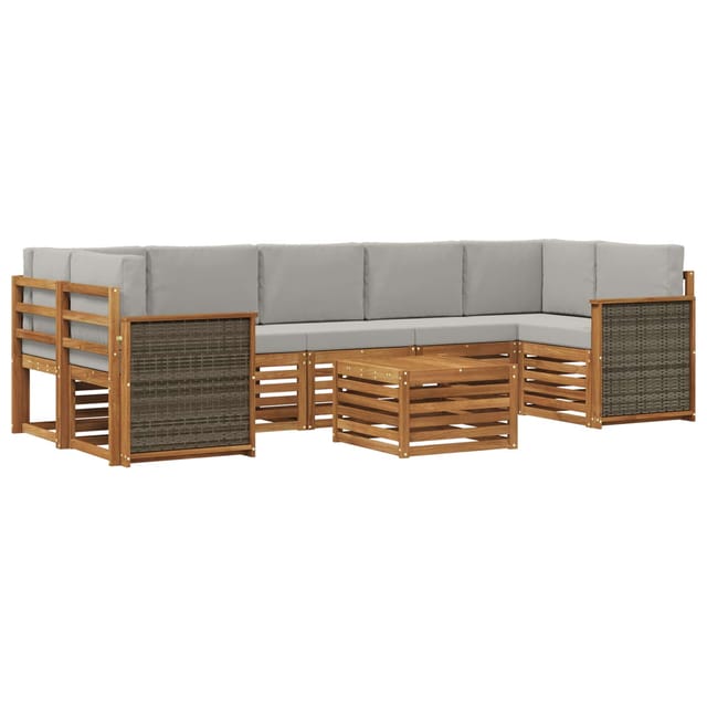 vidaXL Outdoor-Sofagarnitur mit Kissen 8 Stk Natur und Hellgrau 3384137