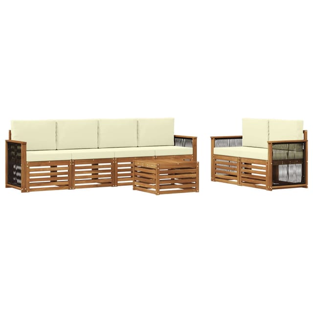 vidaXL Outdoor-Sofagarnitur 7 Stk Natur und Creme Massivholz Akazie 3384051