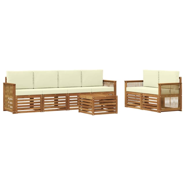 vidaXL Outdoor-Sofagarnitur 7 Stk Natur und Creme Massivholz Akazie 3384056
