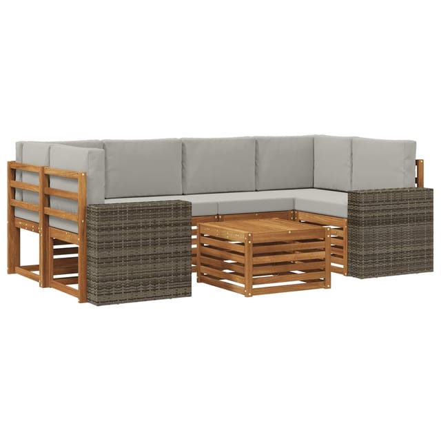 vidaXL Outdoor-Sofagarnitur mit Kissen 7 Stk Natur und Hellgrau 3384097