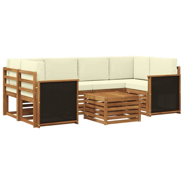 vidaXL Outdoor-Sofagarnitur 7 Stk Natur und Creme Massivholz Akazie 3384071