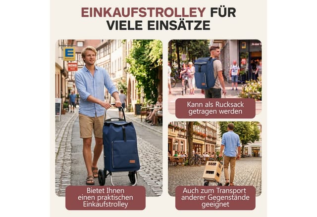 Sekey Einkaufstrolley mit Kühlfach Aluminium Rahmen 50L Rucksack Blau