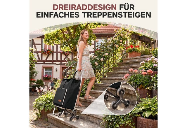 Sekey Treppensteiger Einkaufstrolley Klappbar Einkaufswagen mit Rucksack Schwarz