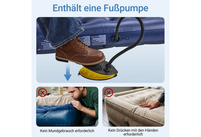 SoBuy Luftmatratze Luftbett Campingmatratze für 2 Personen 191x22x137cm Grau OGS32-II-L-HG-P01