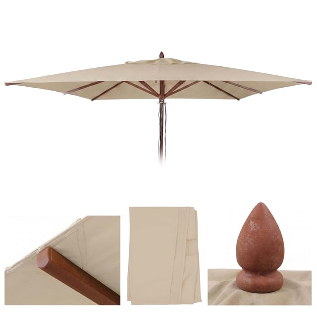 MCW Ersatz-Bezug Für Gastronomie Holz-Sonnenschirm C57b Eckig 4x4m Polyester Creme