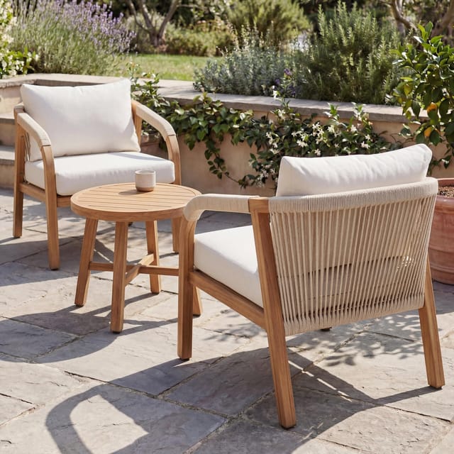 MCW Aluminium Lounge-Set P82 Stuhl Tisch Holz-Optik Creme