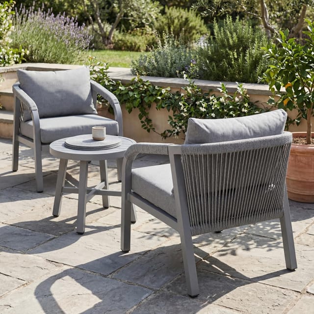 MCW Aluminium Lounge-Set P82 Stuhl Tisch Hellgrau