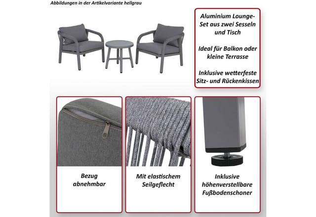 MCW Aluminium Lounge-Set P82 Stuhl Tisch Holz-Optik Olivgrün