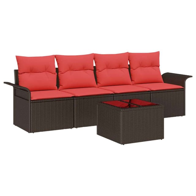 vidaXL Sofa Set mit Kissen 5 Stk Braun Poly-Rattan 3345234