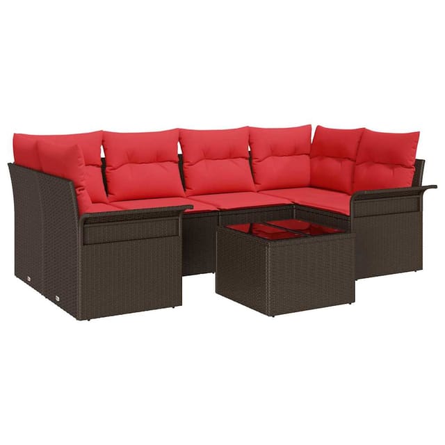 vidaXL Gartensofa-set mit Kissen 7 Stk Braun Poly-Rattan 3345264