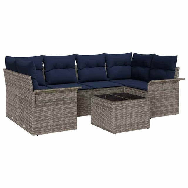 vidaXL Gartensofa-set mit Kissen 7 Stk Grau Poly-Rattan 3345265