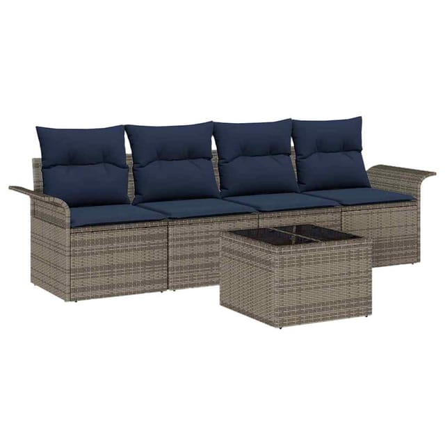 vidaXL Sofa Set mit Kissen 5 Stk Grau Poly-Rattan 3345235