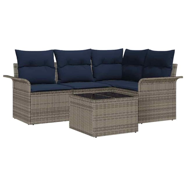 vidaXL Gartensofa-set mit Kissen 5 Stk Grau Poly-Rattan 3345355