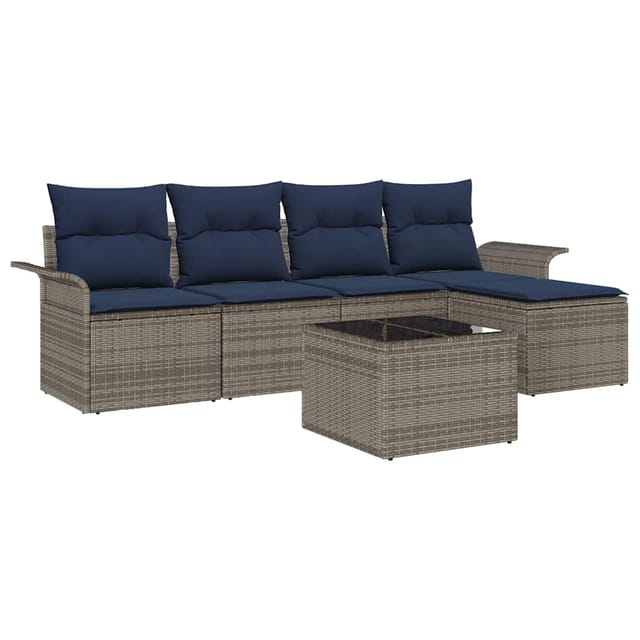 vidaXL Gartensofa-set mit Kissen 6 Stk Grau Poly-Rattan 3345335