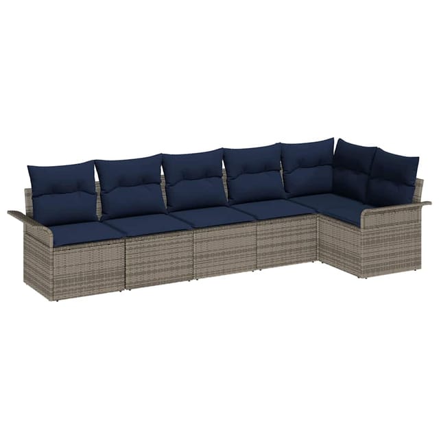 vidaXL Gartensofa-set mit Kissen 6 Stk Grau Poly-Rattan 3345385