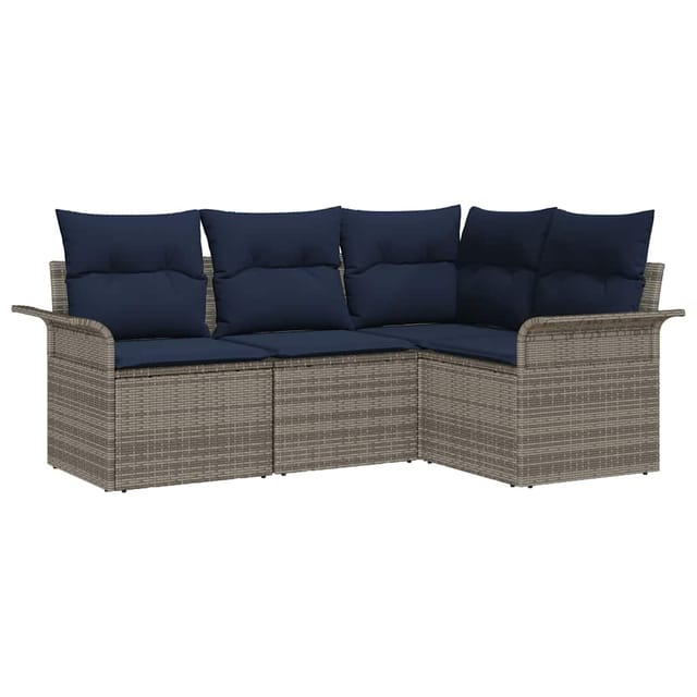 vidaXL Gartensofa-set mit Kissen 4 Stk Grau Poly-Rattan 3345345