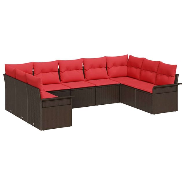 vidaXL Gartensofa-set mit Kissen 9 Stk Braun Poly-Rattan 3345524