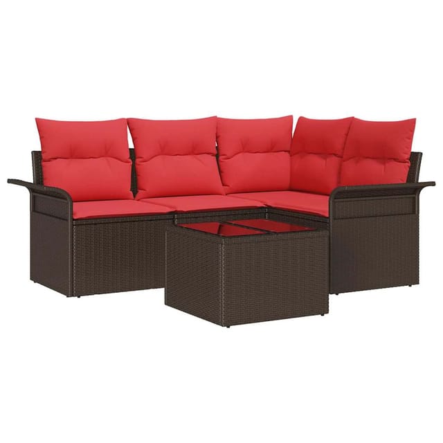 vidaXL Gartensofa-set mit Kissen 5 Stk Braun Poly-Rattan 3345354