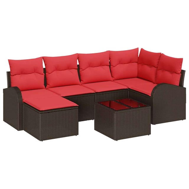 vidaXL Gartensofa-set mit Kissen 7 Stk Braun Poly Rattan 3346124